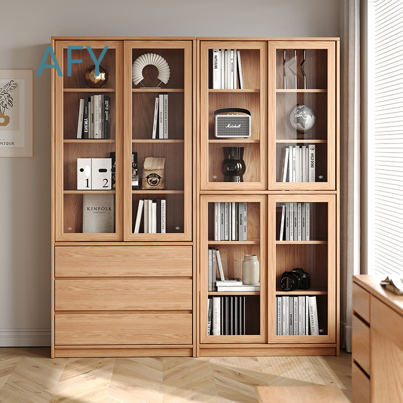 슬라이딩 유리문과 선반이 있는 솔리드 오크 책장, 현대 - Muji Home Storage 리뷰 및 가격